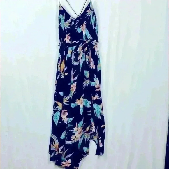 Forever 21 Womens Dress M Black Turquoise Peach String Straps Smocking Maxi Glam - Picture 1 of 10